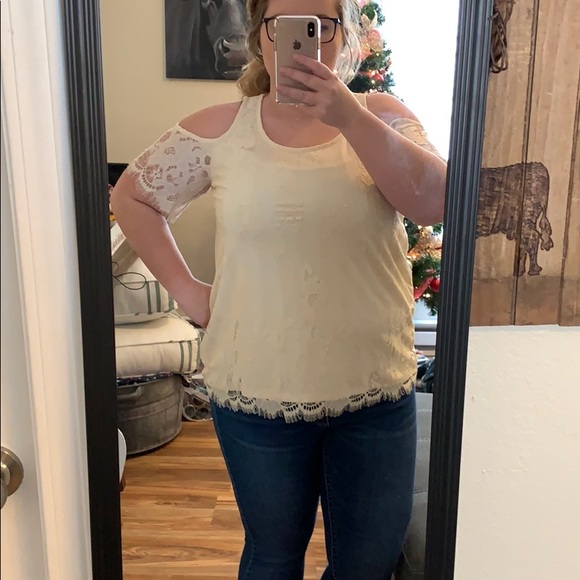 Lace Cold Shoulder Top - Picture 1 of 3